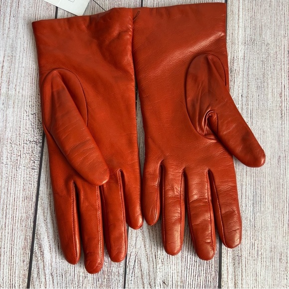 Saks 5th Avenue Cashmere & Sheepskin Italian Orange Gloves 7.5 - Picture 2 of 4